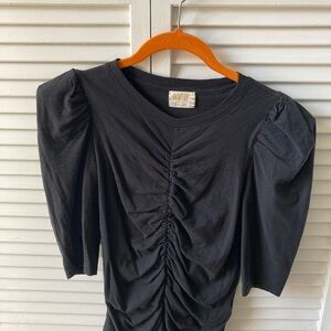 Nation LTD Black Gathered Puff Sleeve Blouse
